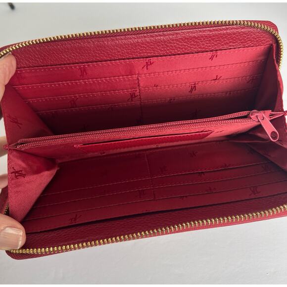 Kenneth Cole NY Dark Red Pebble Leather Zip Around Clutch Wallet Wristlet - Picture 7 of 12